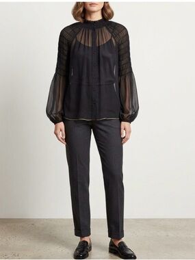 🖤DR2 RUFFLED BLOUSE🖤with lace sleeves in black-businesses casual-boho-high neck🖤